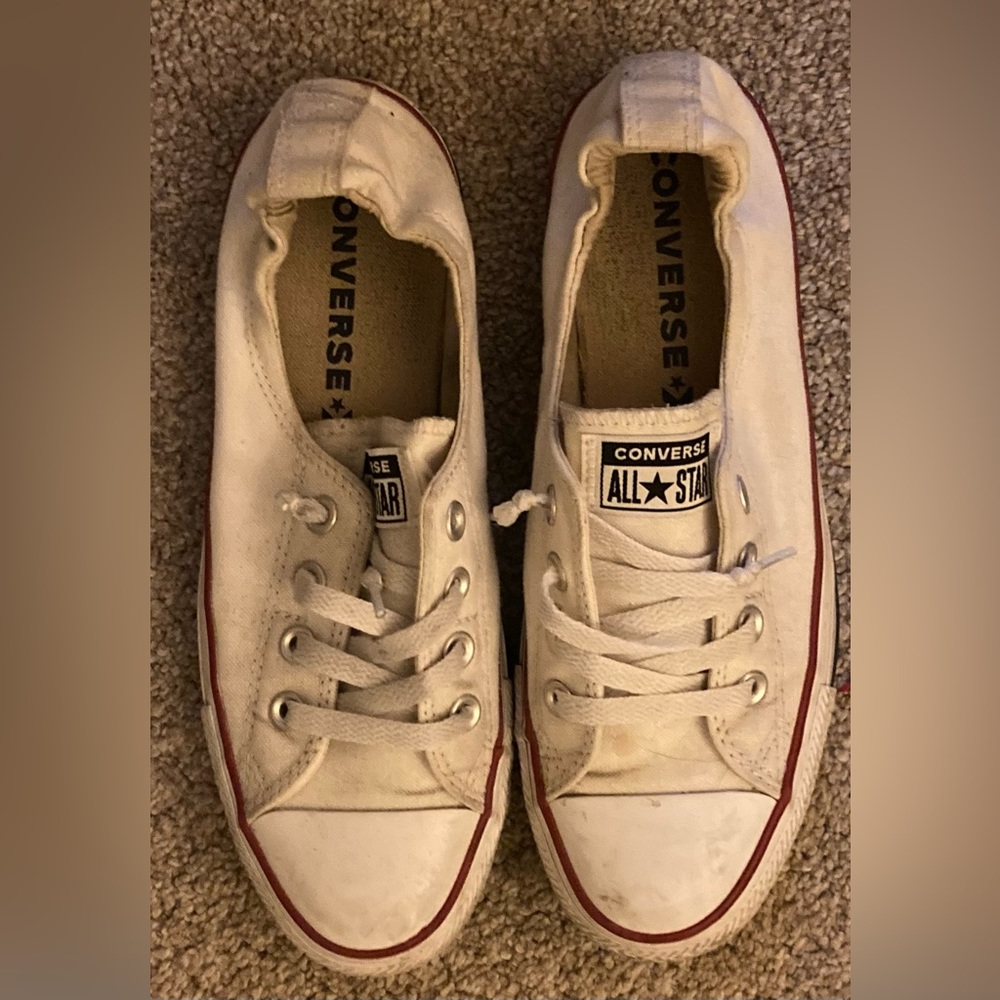 White Converse, pull tab at heel